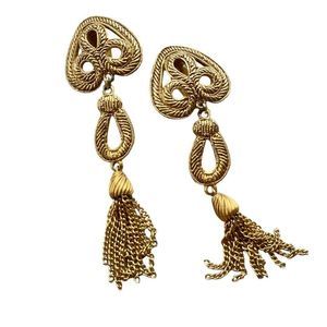 DauPlaise Gold Metal Vintage Earrings Chandelier Drop Filigree 4 Inch
